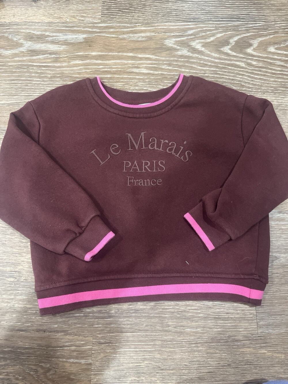 GB Girls Le Marais Paris France Sweatshirt Girls Size 6 Burgundy Pink Trim